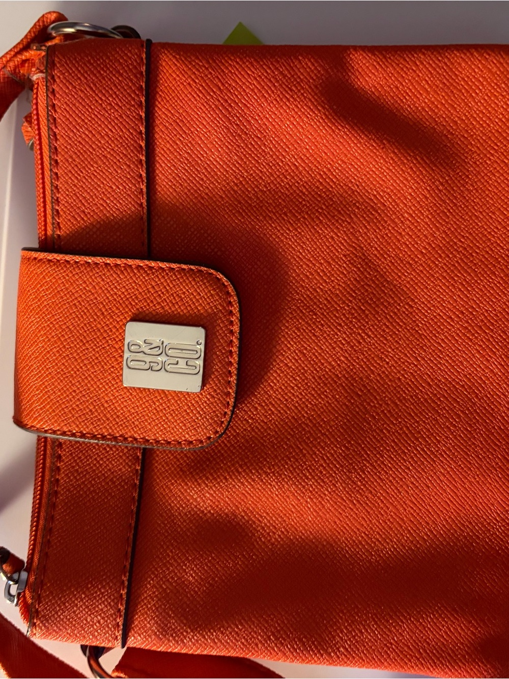 9 & Co Orange Crossbody Bag with Logo Plaque